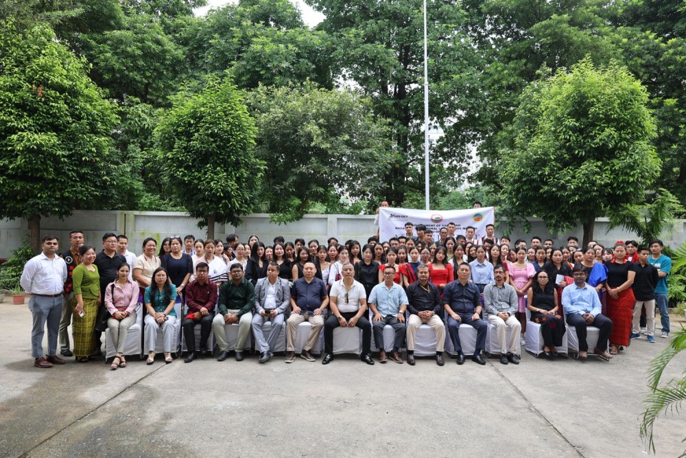 Participants and officials of the DDUGKY Alumni Meet organised by the Nagaland State Rural Livelihoods Mission (NSRLM) pose for a group photograph at the Migration Support Centre, Dwarka, New Delhi, on August 22.